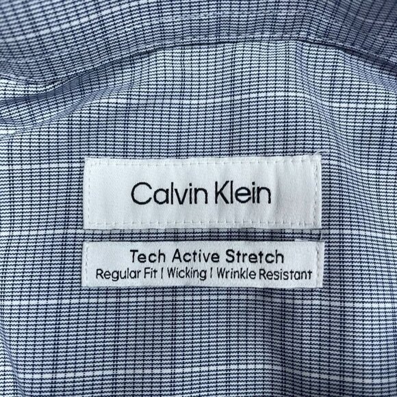 Calvin Klein Mens 2XL Blue Check Long Sleeve Button-Down Shirt a0065 - Picture 6 of 8